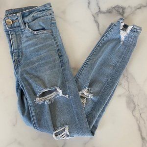 American Eagle Light Wash Blue Ripped High Waist Skinny Jeans